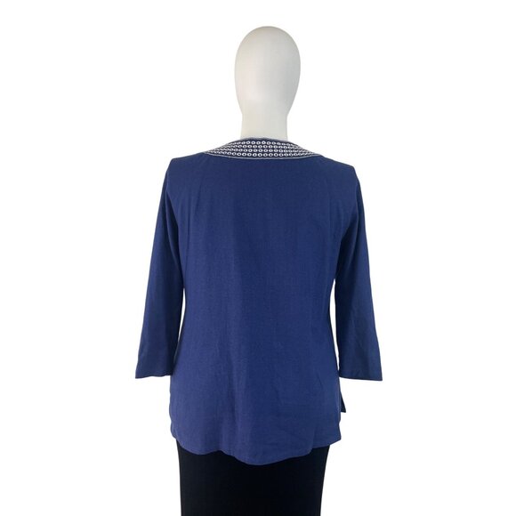 Carole Little Women’s Blue 3/4 Sleeve Top Embroidered Neckline Split Hem Sz 1X - Picture 4 of 9
